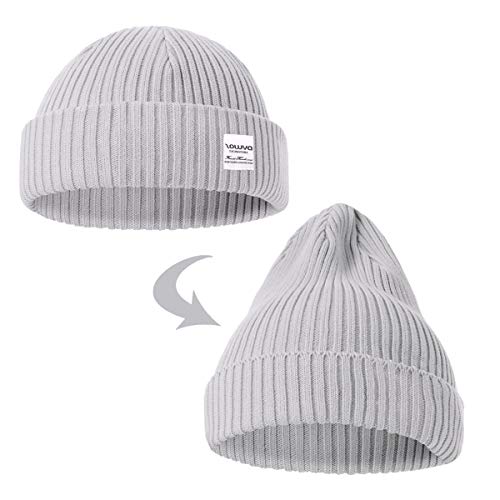 ZOWYA Fisherman Beanie oder Regular Cuff Knit Beanie für Herren & Damen Warm 2 in 1 Rib Watch Cap Geschenk Totenkopfmütze Winter Skimütze für Alltag, 1 Hut 2 Style (Grau) von ZOWYA