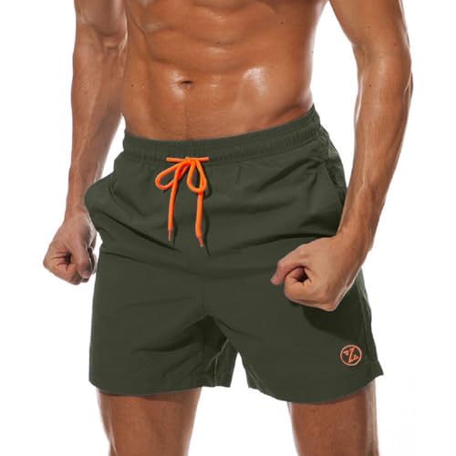 ZOXOZ Badeshorts Herren Badehose Herren Shorts Kurze Hosen Herren Schnelltrocknend Männer Schwimmhose Boardshorts Strandshorts Beachshorts mit Mesh-Futter Verstellbarem Tunnelzug Dunkles Armeegrün XXL von ZOXOZ