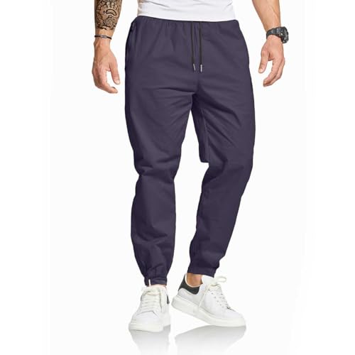 ZOXOZ Chino Hosen Herren Cargo Freizeithose Herren Jogginghose Herren Baumwolle mit Kordelzug Reißverschluss Taschen Casual Hose Blau S von ZOXOZ