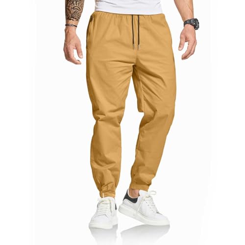 ZOXOZ Chino Hosen Herren Cargo Freizeithose Herren Jogginghose Herren Baumwolle mit Kordelzug Reißverschluss Taschen Casual Hose Khaki 2XL von ZOXOZ