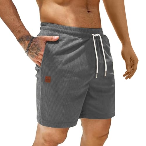 ZOXOZ Corduroy Shorts Herren Kurze Hosen Herren Sommer Elastic Waist mit Taschen Grau XXL von ZOXOZ