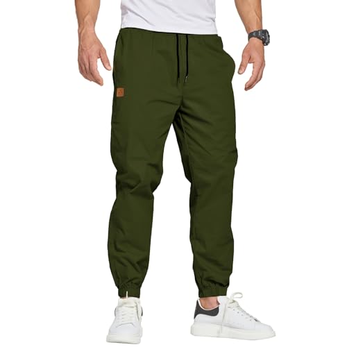 ZOXOZ Herren Hose Chino Cargohose Herren Jogginghose Herren Sweatpants Baumwolle Casual Freizeithose Elastische Taille mit Kordelzug Sporthose Herren mit Taschen Armeegrün M von ZOXOZ