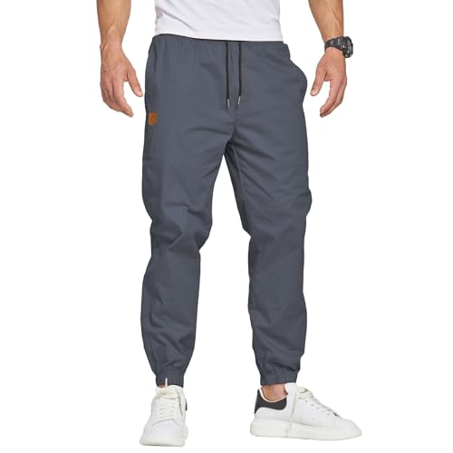 ZOXOZ Herren Hose Chino Cargohose Herren Jogginghose Herren Sweatpants Baumwolle Casual Freizeithose Elastische Taille mit Kordelzug Sporthose Herren mit Taschen Denim Blau S von ZOXOZ