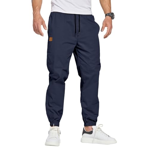 ZOXOZ Herren Hose Chino Cargohose Herren Jogginghose Herren Sweatpants Baumwolle Casual Freizeithose Elastische Taille mit Kordelzug Sporthose Herren mit Taschen Dunkelblau 3XL von ZOXOZ