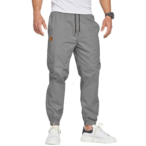 ZOXOZ Herren Hose Chino Cargohose Herren Jogginghose Herren Sweatpants Baumwolle Casual Freizeithose Elastische Taille mit Kordelzug Sporthose Herren mit Taschen Grau 3XL von ZOXOZ