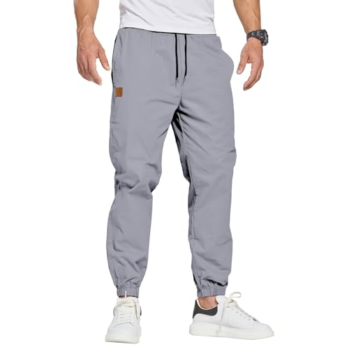 ZOXOZ Herren Hose Chino Cargohose Herren Jogginghose Herren Sweatpants Baumwolle Casual Freizeithose Elastische Taille mit Kordelzug Sporthose Herren mit Taschen Grau L von ZOXOZ