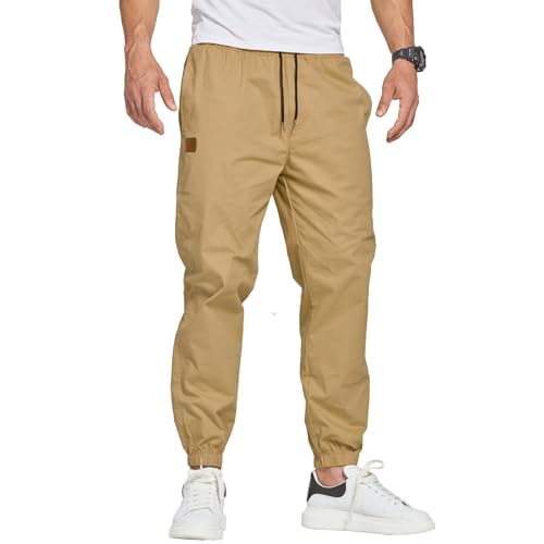 ZOXOZ Herren Hose Chino Cargohose Herren Jogginghose Herren Sweatpants Baumwolle Casual Freizeithose Elastische Taille mit Kordelzug Sporthose Herren mit Taschen Khaki M von ZOXOZ