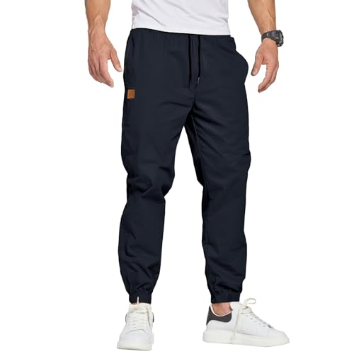 ZOXOZ Herren Hose Chino Cargohose Herren Jogginghose Herren Sweatpants Baumwolle Casual Freizeithose Elastische Taille mit Kordelzug Sporthose Herren mit Taschen Schwarz 3XL von ZOXOZ