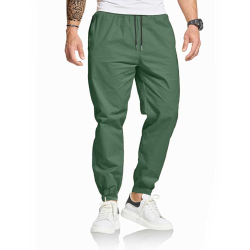 ZOXOZ Chino Hosen Herren Cargo Freizeithose Herren Jogginghose Herren Baumwolle mit Kordelzug Reißverschluss Taschen Casual Hose Grün 2XL von ZOXOZ