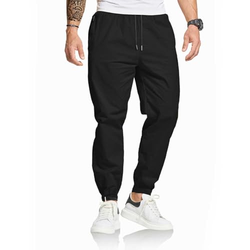 ZOXOZ Chino Hosen Herren Cargo Freizeithose Herren Jogginghose Herren Baumwolle mit Kordelzug Reißverschluss Taschen Casual Hose Schwarz 2XL von ZOXOZ