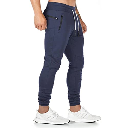 ZOXOZ Jogginghose Herren Sporthose Baumwolle Fitness Slim Fit Hose Freizeithose Joggers Streetwear Reissverschluss Taschen Blau 3XL von ZOXOZ