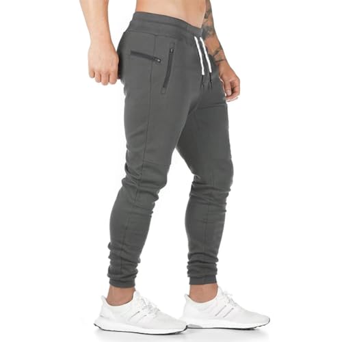 ZOXOZ Jogginghose Herren Sporthose Baumwolle Fitness Slim Fit Hose Freizeithose Joggers Streetwear Reissverschluss Taschen Grau S von ZOXOZ