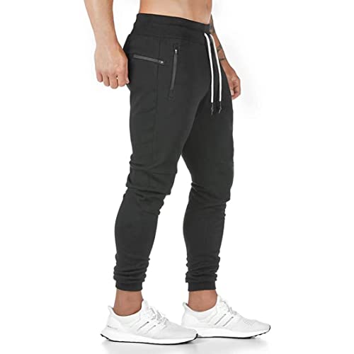 ZOXOZ Jogginghose Herren Sporthose Baumwolle Fitness Slim Fit Hose Freizeithose Joggers Streetwear Reissverschluss Taschen Schwarz L von ZOXOZ