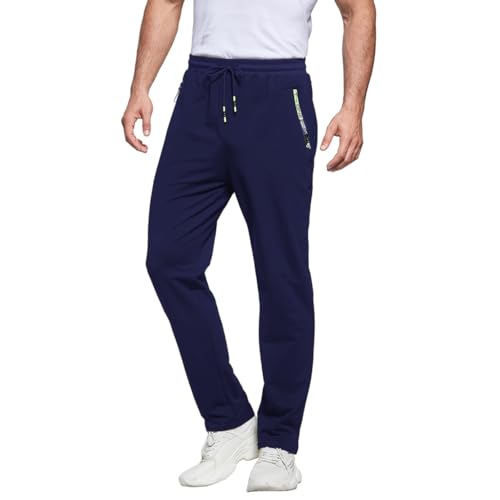 ZOXOZ Jogginghose Herren Baumwolle mit Reißverschluss Taschen Trainingshose Sporthose Sweatpants Slim Fit Herren Hose Blau 3XL von ZOXOZ