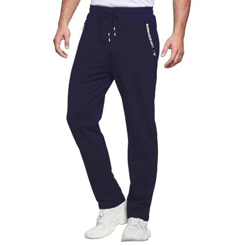 ZOXOZ Jogginghose Herren Baumwolle mit Reißverschluss Taschen Trainingshose Sporthose Sweatpants Slim Fit Herren Hose Blau 3XL von ZOXOZ