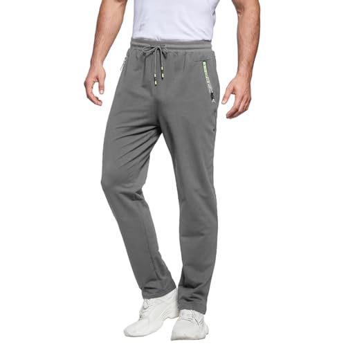 ZOXOZ Jogginghose Herren Baumwolle mit Reißverschluss Taschen Trainingshose Sporthose Sweatpants Slim Fit Herren Hose Grau 2XL von ZOXOZ