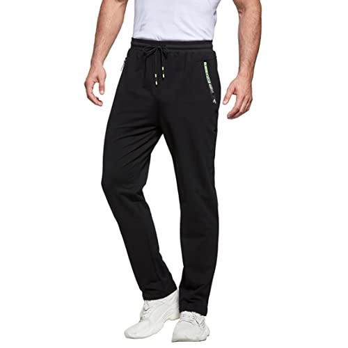 ZOXOZ Jogginghose Herren Baumwolle mit Reißverschluss Taschen Trainingshose Sporthose Sweatpants Slim Fit Herren Hose Schwarz M von ZOXOZ