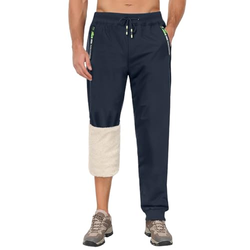 ZOXOZ Herren Winter Jogginghose Warm Gefüttert Wasserabweisend Elastischer Bund mit Kordelzug Reißverschlusstaschen Blau M von ZOXOZ