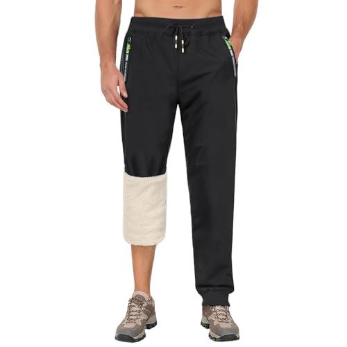 ZOXOZ Herren Winter Jogginghose Warm Gefüttert Wasserabweisend Elastischer Bund mit Kordelzug Reißverschlusstaschen Schwarz XL von ZOXOZ
