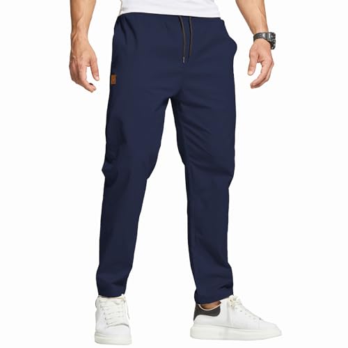 ZOXOZ Hosen Herren Chino Cargo Hose Herren Freizeithose Cargohose Männer Jogginghose Herren Baumwolle Sporthose Männer Lang Elastische Taille mit Kordelzug Casual Hose mit Taschen Dunkelblau M von ZOXOZ