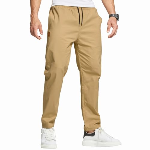 ZOXOZ Hosen Herren Chino Cargo Hose Herren Freizeithose Cargohose Männer Jogginghose Herren Baumwolle Sporthose Männer Lang Elastische Taille mit Kordelzug Casual Hose mit Taschen Khaki 3XL von ZOXOZ