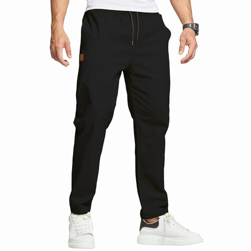 ZOXOZ Hosen Herren Chino Cargo Hose Herren Freizeithose Cargohose Männer Jogginghose Herren Baumwolle Sporthose Männer Lang Elastische Taille mit Kordelzug Casual Hose mit Taschen Schwarz L von ZOXOZ