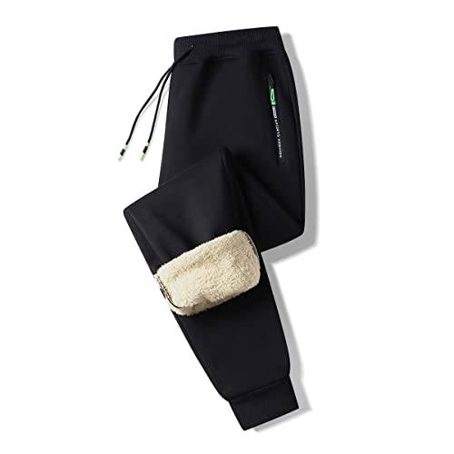 ZOXOZ Jogginghose Herren Baumwolle Sherpa Gefüttert Warme Winter Fleece Traininghose Sporthose Lang mit Reißverschluss Taschen Schwarz L von ZOXOZ