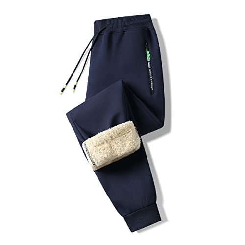 ZOXOZ Jogginghose Herren Baumwolle Sherpa Gefüttert Warme Winter Fleece Traininghose Sporthose Lang mit Reißverschluss Taschen Blau XL von ZOXOZ