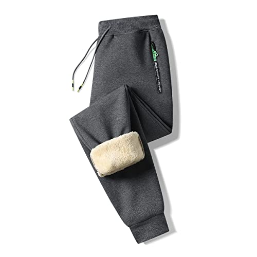 ZOXOZ Jogginghose Herren Baumwolle Sherpa Gefüttert Warme Winter Fleece Traininghose Sporthose Lang mit Reißverschluss Taschen Grau S von ZOXOZ