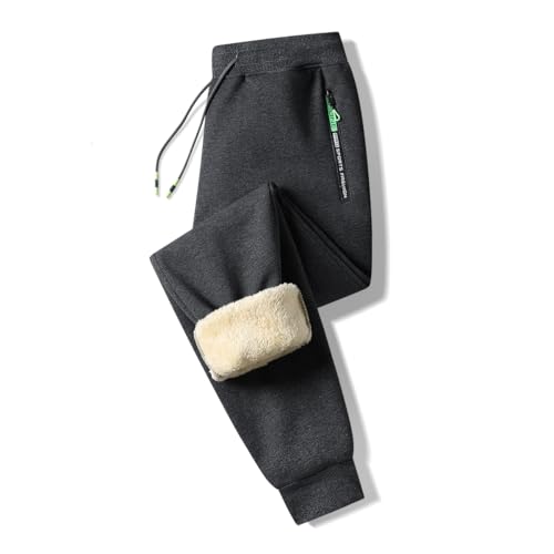 ZOXOZ Jogginghose Herren Baumwolle Sherpa Gefüttert Warme Winter Fleece Traininghose Sporthose Lang mit Reißverschluss Taschen Grau 2XL von ZOXOZ