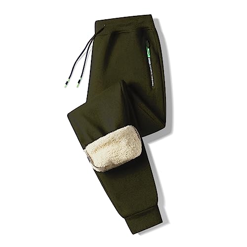 ZOXOZ Jogginghose Herren Baumwolle Sherpa Gefüttert Warme Winter Fleece Traininghose Sporthose Lang mit Reißverschluss Taschen Grün XL von ZOXOZ