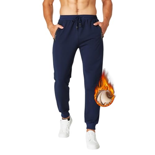 ZOXOZ Jogginghose Herren Baumwolle Sherpa Warme Thermo Gefüttert Fleecehose Lang Hosen Herren Freizeithose Sporthosen Winterhose mit Taschen Blau 3XL von ZOXOZ