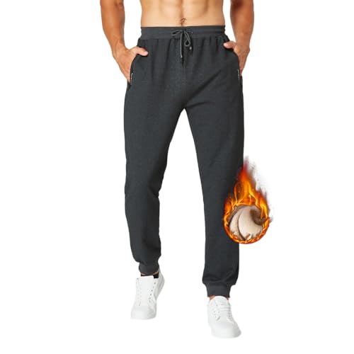 ZOXOZ Jogginghose Herren Baumwolle Sherpa Warme Thermo Gefüttert Fleecehose Lang Hosen Herren Freizeithose Sporthosen Winterhose mit Taschen Dunkelgrau 2XL von ZOXOZ