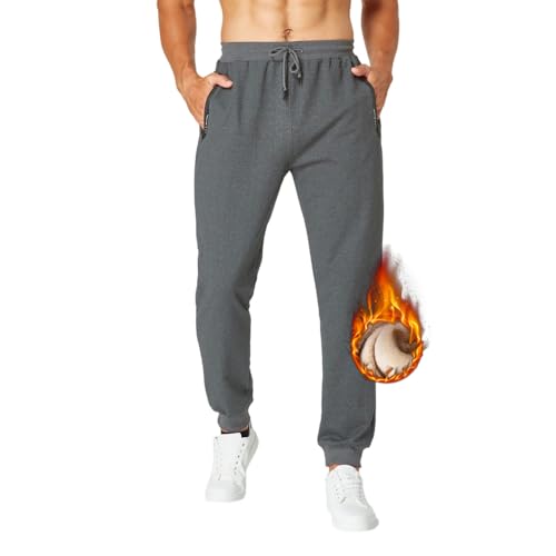 ZOXOZ Jogginghose Herren Baumwolle Sherpa Warme Thermo Gefüttert Fleecehose Lang Hosen Herren Freizeithose Sporthosen Winterhose mit Taschen Grau S von ZOXOZ