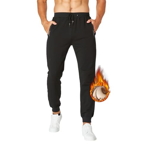 ZOXOZ Jogginghose Herren Baumwolle Sherpa Warme Thermo Gefüttert Fleecehose Lang Hosen Herren Freizeithose Sporthosen Winterhose mit Taschen Schwarz XL von ZOXOZ