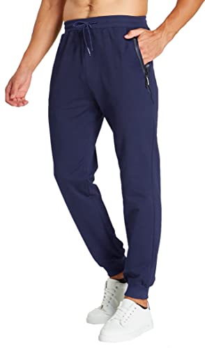 ZOXOZ Herren Jogger Baumwolle Sporthose Trainingshose Männer Lang Fitness Hose mit Reißverschluss Taschen Blau XL von ZOXOZ