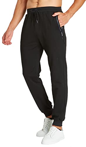 ZOXOZ Jogginghose Herren Baumwolle Sporthose Herren Trainingshose Männer Lang Fitness Hosen Herren mit Reißverschluss Taschen Schwarz L von ZOXOZ