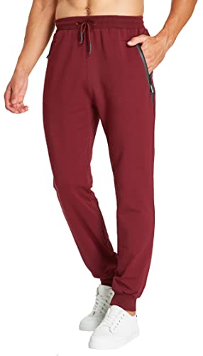 ZOXOZ Jogginghose Herren Baumwolle Sporthose Herren Trainingshose Männer Lang Fitness Hosen Herren mit Reißverschluss Taschen Rot L von ZOXOZ