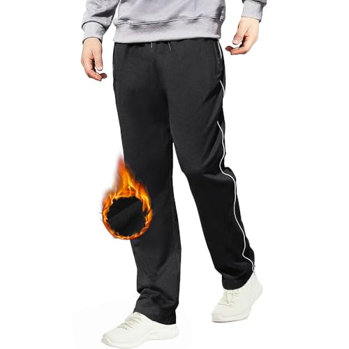 ZOXOZ Jogginghose Herren Baumwolle Thermo Gefüttert Warme Winter Fleece Sporthose Lang Traininghose Loose mit Reißverschluss Taschen Dunkelgrau M von ZOXOZ