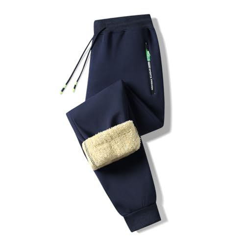 ZOXOZ Jogginghose Herren Baumwolle Thermo Gefüttert Warme Winter Fleece Traininghose Sporthose Lang mit Reißverschluss Taschen Blau M von ZOXOZ