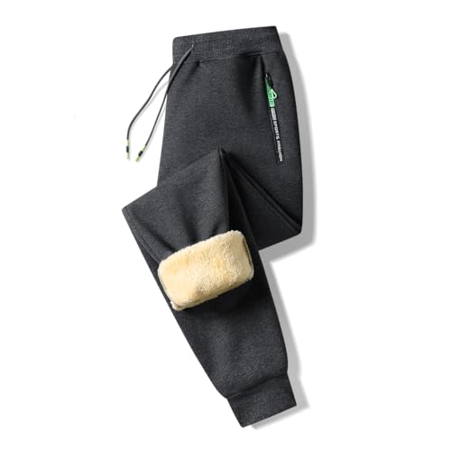 ZOXOZ Jogginghose Herren Baumwolle Thermo Gefüttert Warme Winter Fleece Traininghose Sporthose Lang mit Reißverschluss Taschen Dunkelgrau L von ZOXOZ