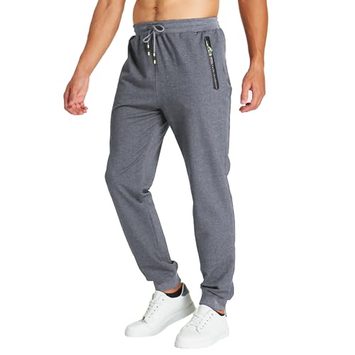 ZOXOZ Jogginghose Herren Baumwolle mit Reißverschluss Taschen Hosen Trainingshose Sporthose Lang Sweatpants Graue L von ZOXOZ