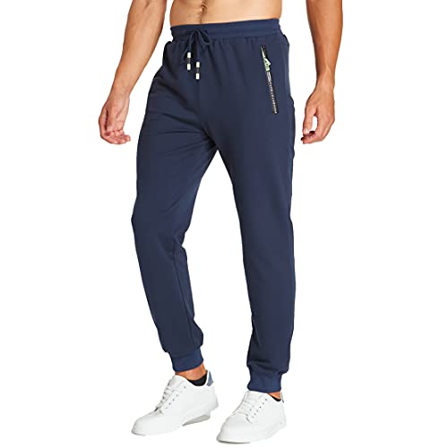 ZOXOZ Jogginghose Herren Baumwolle mit Reißverschluss Taschen Hosen Trainingshose Sporthose Lang Sweatpants Blau XL von ZOXOZ