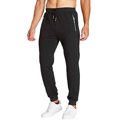 ZOXOZ Jogginghose Herren Baumwolle mit Reißverschluss Taschen Hosen Trainingshose Sporthose Lang Sweatpants Schwarz L von ZOXOZ