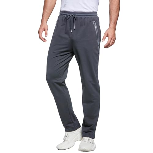 ZOXOZ Jogginghose Herren Baumwolle Trainingshose Männer Sporthose Herren Lang Fitness Hosen mit Reißverschlusstaschen Dunkelgrau L von ZOXOZ