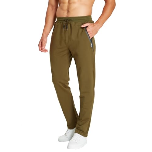 ZOXOZ Jogginghose Herren Baumwolle Trainingshose Männer Sporthose Herren Lang Fitness Hosen Herren mit Reißverschlusstaschen Grün L von ZOXOZ