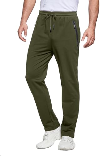 ZOXOZ Jogginghose Herren Baumwolle Trainingshose Männer Sporthose Herren Lang Fitness Hosen Herren mit Reißverschlusstaschen Grün L von ZOXOZ