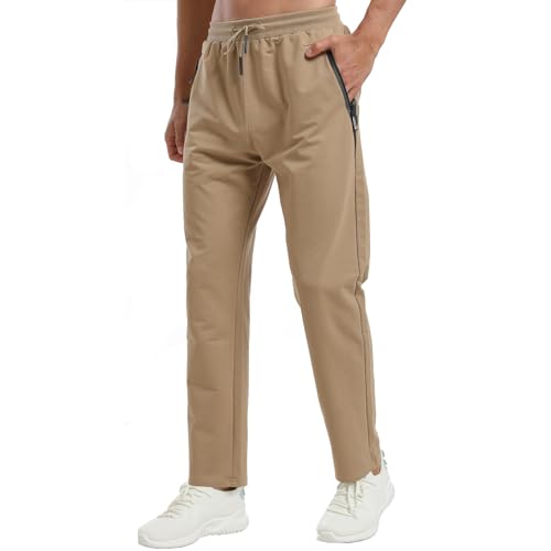 ZOXOZ Jogginghose Herren Baumwolle Trainingshose Männer Sporthose Herren Lang Fitness Hosen Herren mit Reißverschlusstaschen Khaki 3XL von ZOXOZ