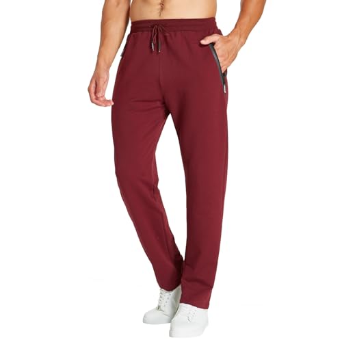 ZOXOZ Jogginghose Herren Baumwolle Trainingshose Männer Sporthose Herren Lang Fitness Hosen Herren mit Reißverschlusstaschen Rot XL von ZOXOZ