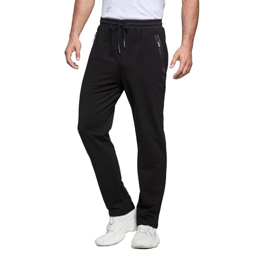 ZOXOZ Jogginghose Herren Baumwolle Trainingshose Männer Sporthose Herren Lang Fitness Hosen Herren Reissverschluss Taschen Schwarz M von ZOXOZ